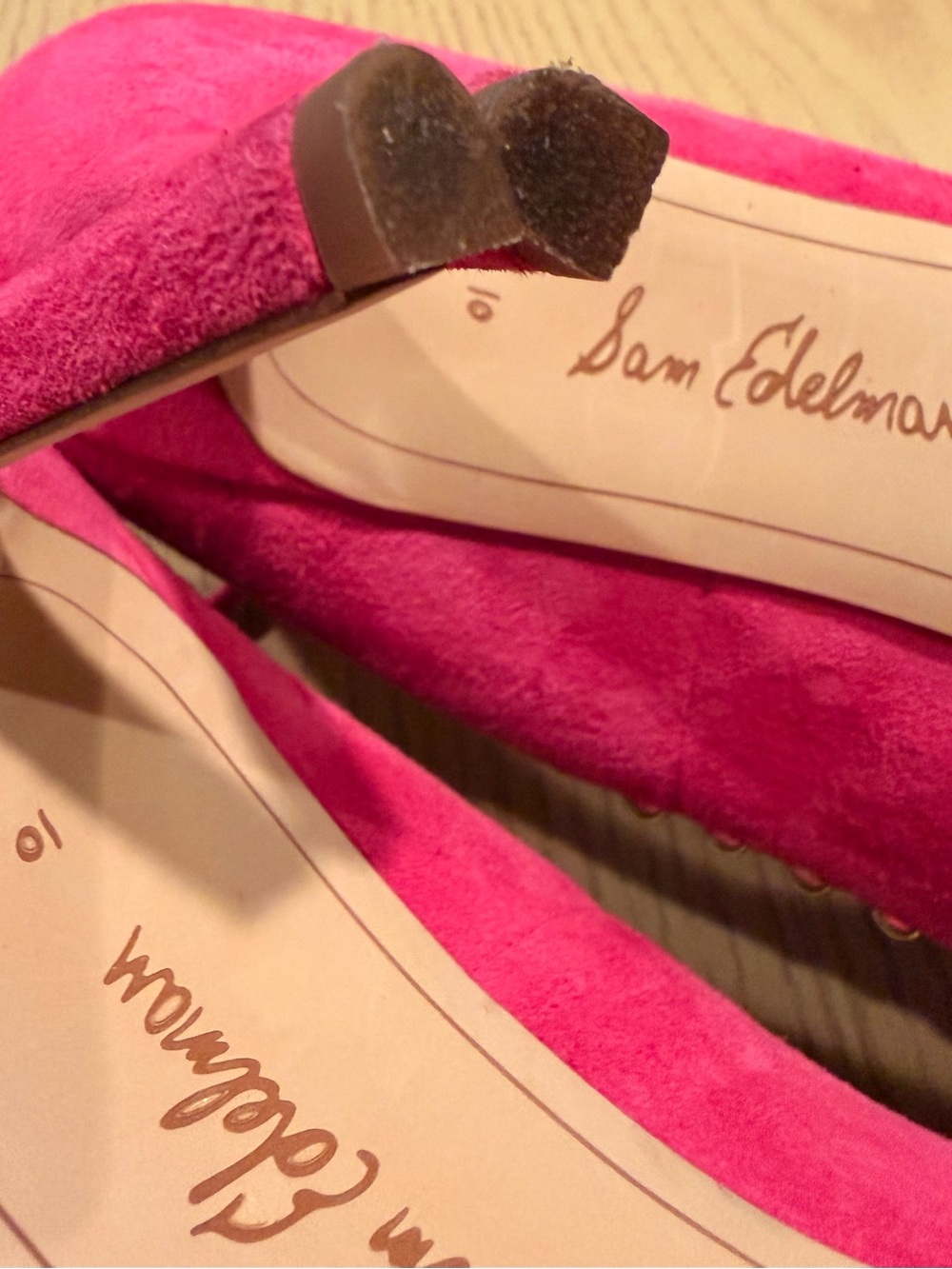Sam Edelman Pink Studded Suede Pointed Toe Ankle Strap Flats - Picture 6 of 7